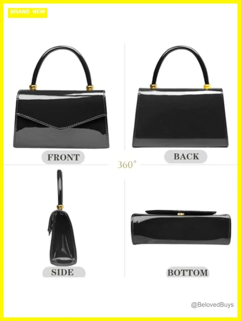 Faux Leather Patent Evening Clutch Purse with Chain Strap